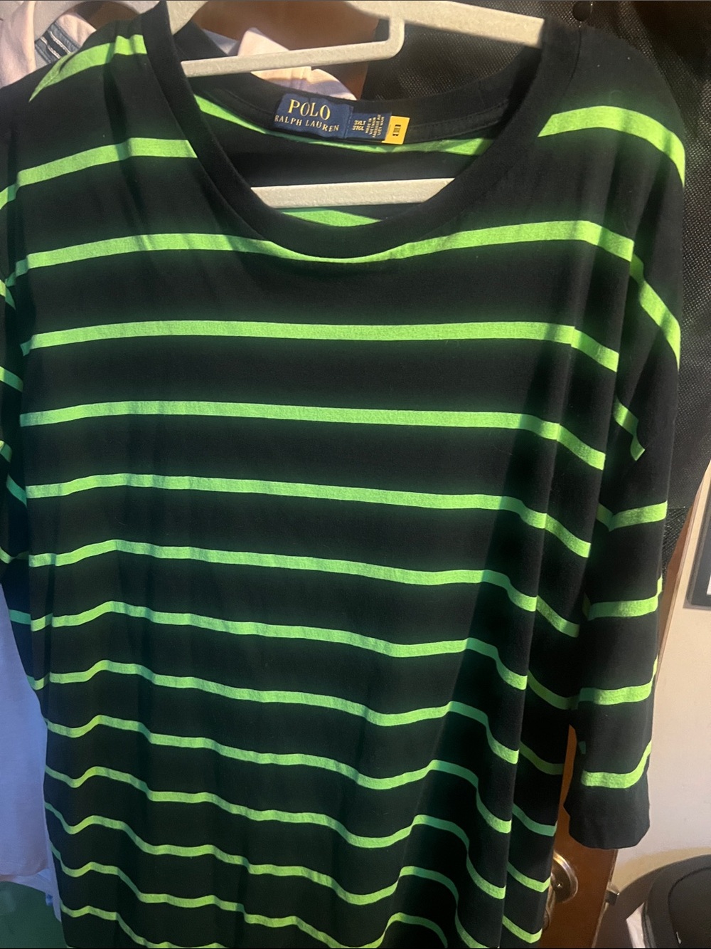Polo by Ralph Lauren Black and Neon Green Striped Long-Sleeve Shirt